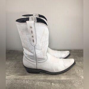 Womens Mexicana Brand Distressed White Leather Cowboy Western Roper Boots Sz 11